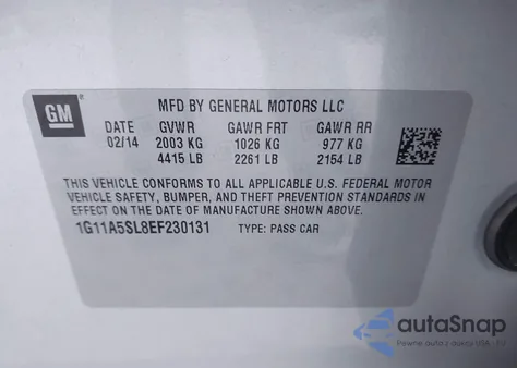 2014 Chevrolet Malibu 1Fl from USA, damaged, VIN 1G11A5SL8EF230131